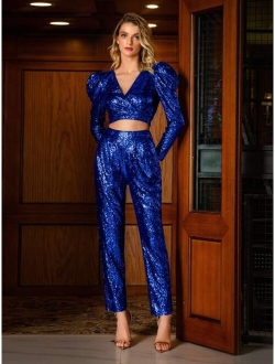 Double Crazy Sequin Straight Leg Pants