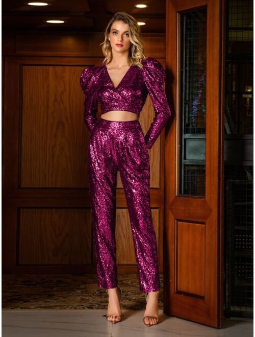 Shein Double Crazy Sequin Straight Leg Pants