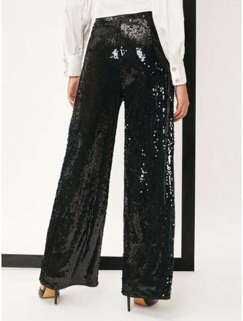 SHEIN BAE High Waist Contrast Sequin Wide Leg Pants