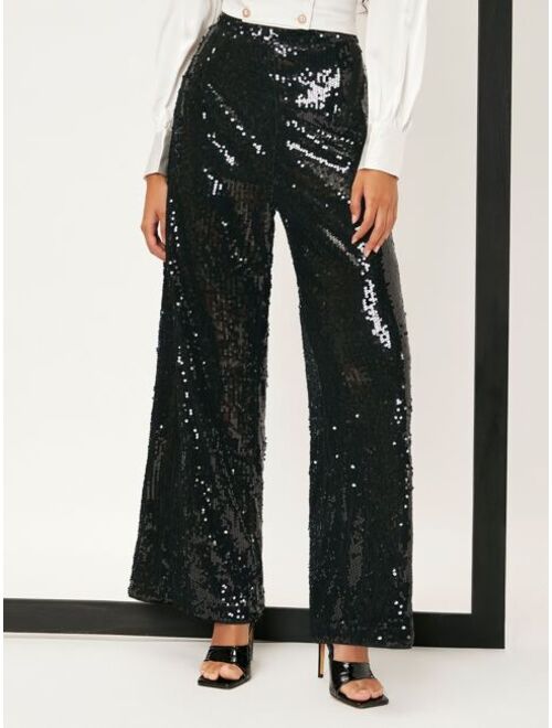 SHEIN BAE High Waist Contrast Sequin Wide Leg Pants