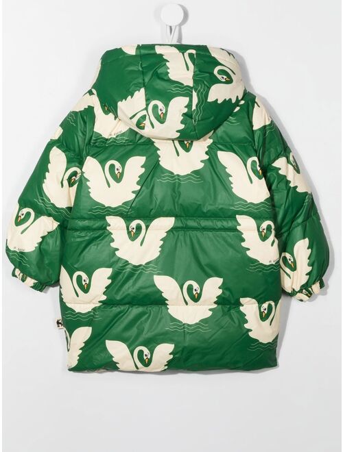 Mini Rodini all-over swan-print padded coat