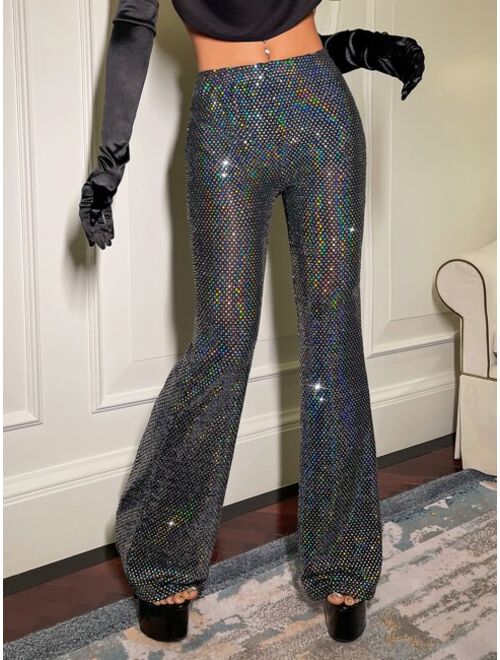 SHEIN ICON High Waist Sequin Flare Leg Pants