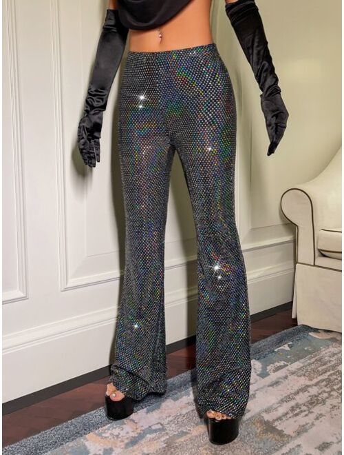 SHEIN ICON High Waist Sequin Flare Leg Pants