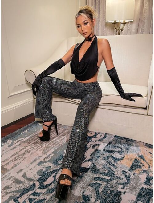 SHEIN ICON High Waist Sequin Flare Leg Pants