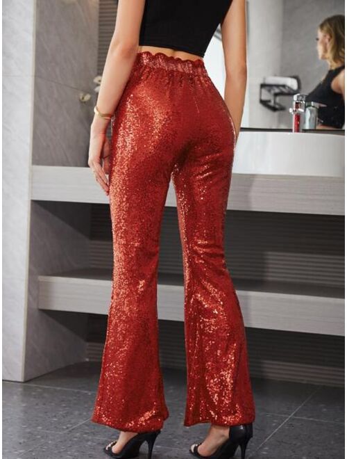 UNIQUE21 High Waist Sequin Flare Leg Pants