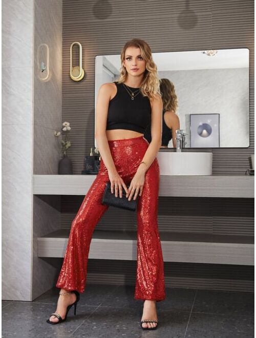 UNIQUE21 High Waist Sequin Flare Leg Pants