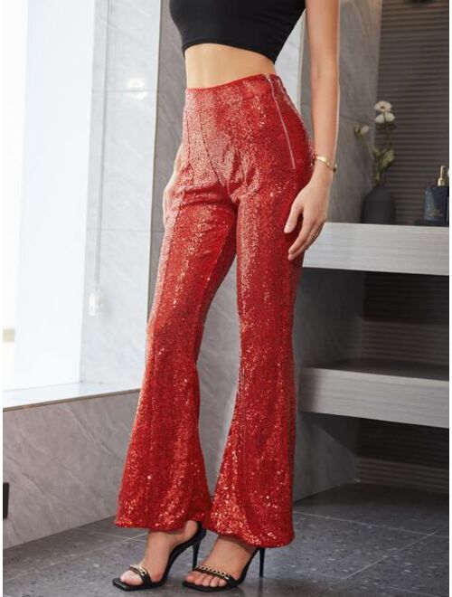 UNIQUE21 High Waist Sequin Flare Leg Pants