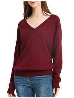 Kallspin Women's 100% Cotton Sweater Pullover Relaxed Fit V Neck Long Sleeve Fashion Knitted Jumper