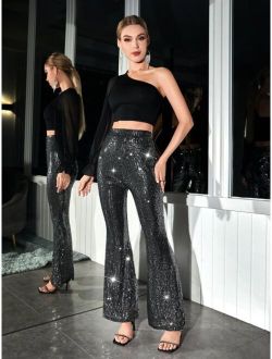 Sequin Flare Leg Pants