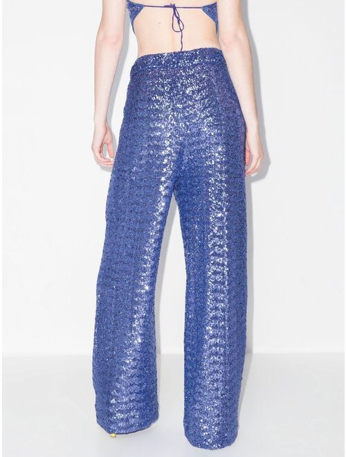 Oseree sequin-embellished wide-leg trousers