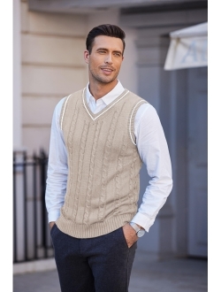 Men's Sweater Vest V Neck Slim Fit Casual Sleeveless Twisted Knitted Pullover Sweater