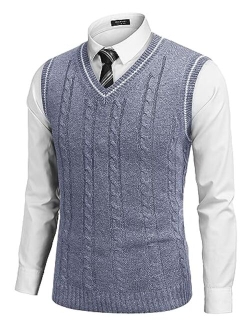 Men's Sweater Vest V Neck Slim Fit Casual Sleeveless Twisted Knitted Pullover Sweater