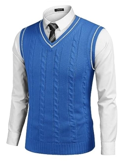 Men's Sweater Vest V Neck Slim Fit Casual Sleeveless Twisted Knitted Pullover Sweater