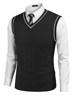 Men's Sweater Vest V Neck Slim Fit Casual Sleeveless Twisted Knitted Pullover Sweater