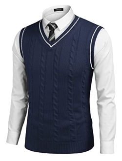 Men's Sweater Vest V Neck Slim Fit Casual Sleeveless Twisted Knitted Pullover Sweater