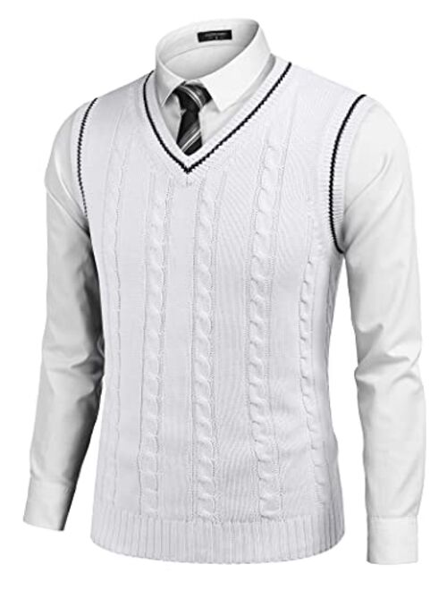 COOFANDY Men's Sweater Vest V Neck Slim Fit Casual Sleeveless Twisted Knitted Pullover Sweater