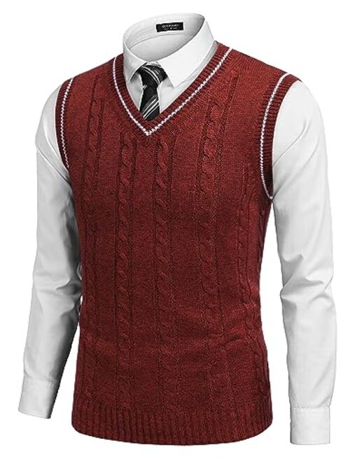 COOFANDY Men's Sweater Vest V Neck Slim Fit Casual Sleeveless Twisted Knitted Pullover Sweater