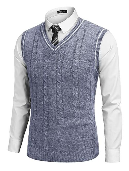 COOFANDY Men's Sweater Vest V Neck Slim Fit Casual Sleeveless Twisted Knitted Pullover Sweater