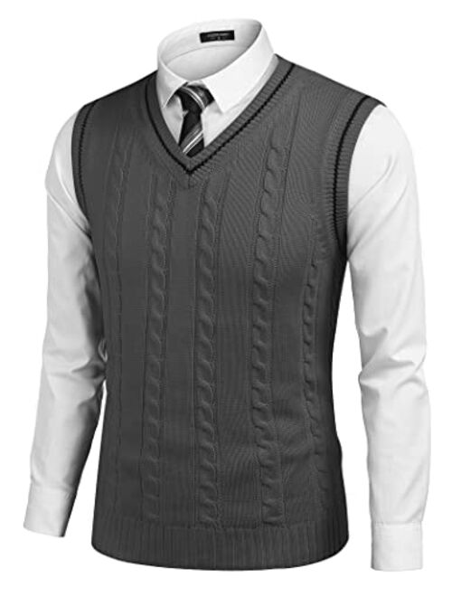 COOFANDY Men's Sweater Vest V Neck Slim Fit Casual Sleeveless Twisted Knitted Pullover Sweater