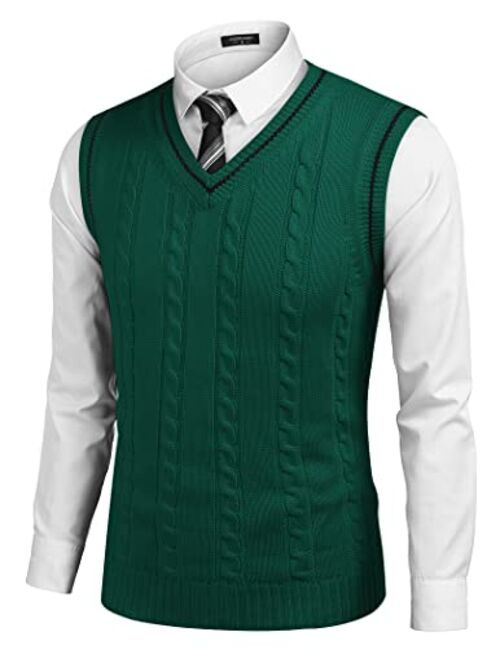 COOFANDY Men's Sweater Vest V Neck Slim Fit Casual Sleeveless Twisted Knitted Pullover Sweater