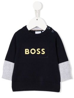 BOSS Kidswear two-tone logo-print jumper