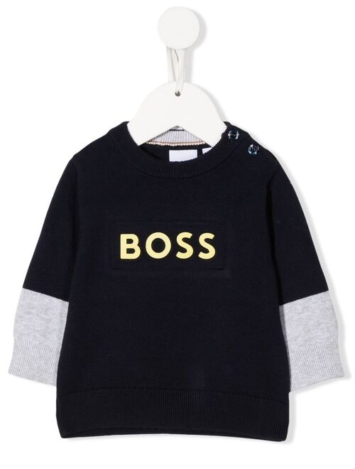 BOSS Kidswear two-tone logo-print jumper