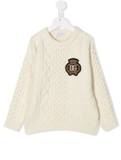Kids logo-patch cable-knit jumper