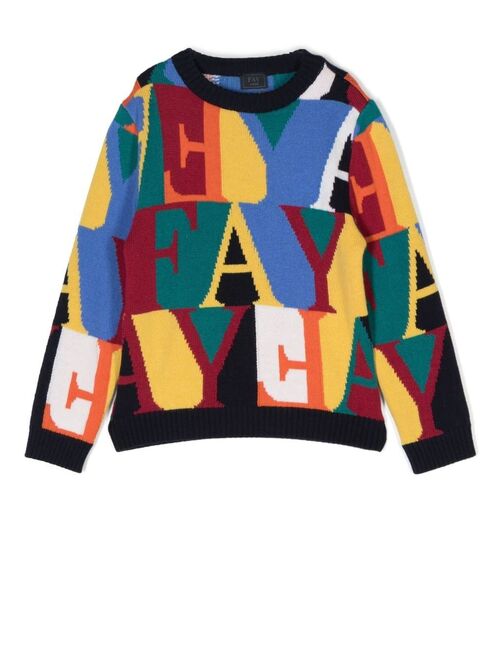 Buy Fay Kids colour-block logo-intarsia jumper online | Topofstyle