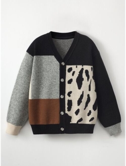 Boys Color Block V Neck Cardigan