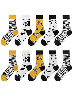 Heatuff Women's 5 Pack Cotton Funny Crew Socks Fun Cozy Cute Novetly Causal Patterned Socks for Women Gifts