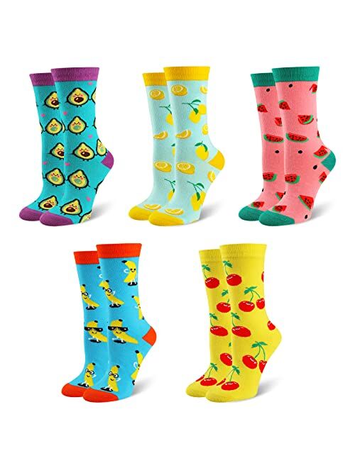 Heatuff Women's 5 Pack Cotton Funny Crew Socks Fun Cozy Cute Novetly Causal Patterned Socks for Women Gifts