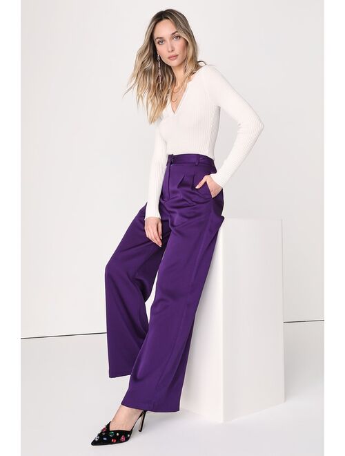 Lulus Chic Chick Purple High-Waisted Wide-Leg Trouser Pants