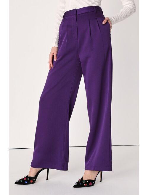 Lulus Chic Chick Purple High-Waisted Wide-Leg Trouser Pants