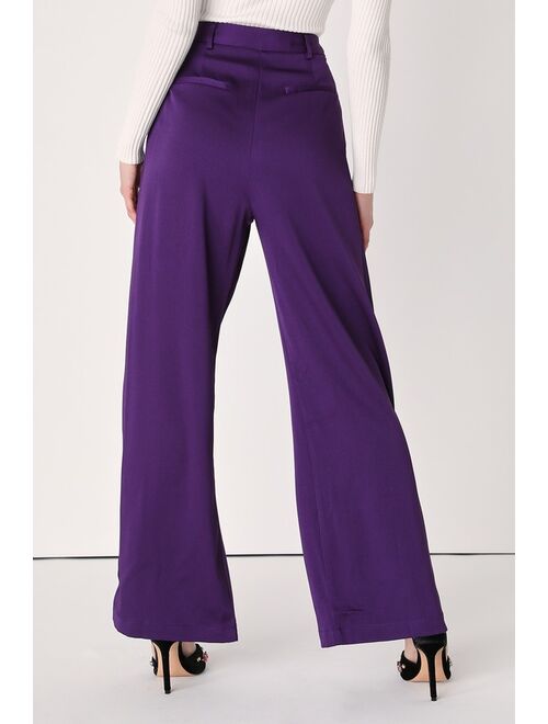 Lulus Chic Chick Purple High-Waisted Wide-Leg Trouser Pants