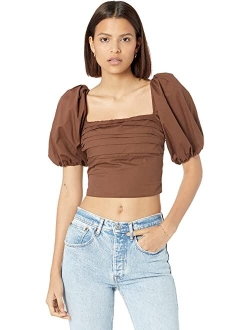 Square Neck Ruched Puff Sleeve Top