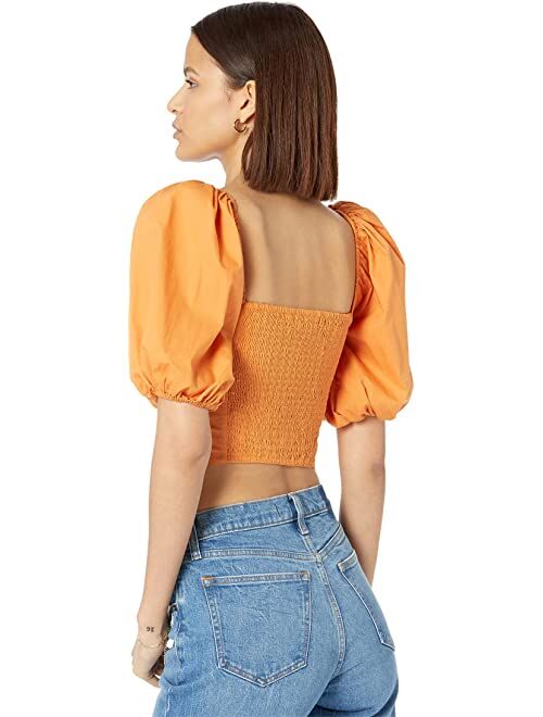 Abercrombie & Fitch Square Neck Ruched Puff Sleeve Top