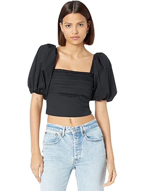 Abercrombie & Fitch Square Neck Ruched Puff Sleeve Top