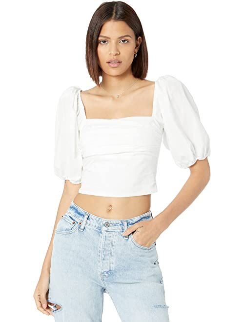 Abercrombie & Fitch Square Neck Ruched Puff Sleeve Top