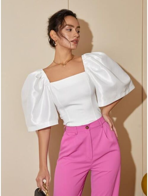 Shein Square Neck Puff Sleeve Blouse