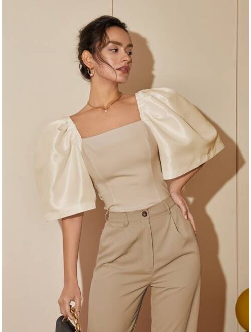 Shein Square Neck Puff Sleeve Blouse