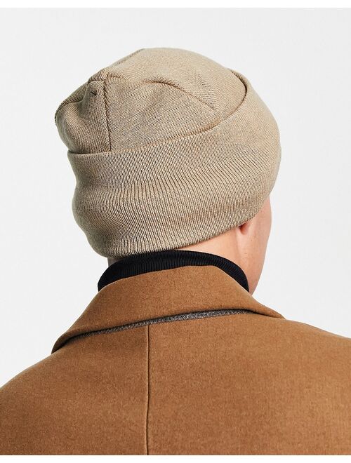 Jack & Jones oversized beanie with badge logo in brown