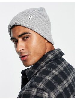 cotton ribbed beanie with label in gray