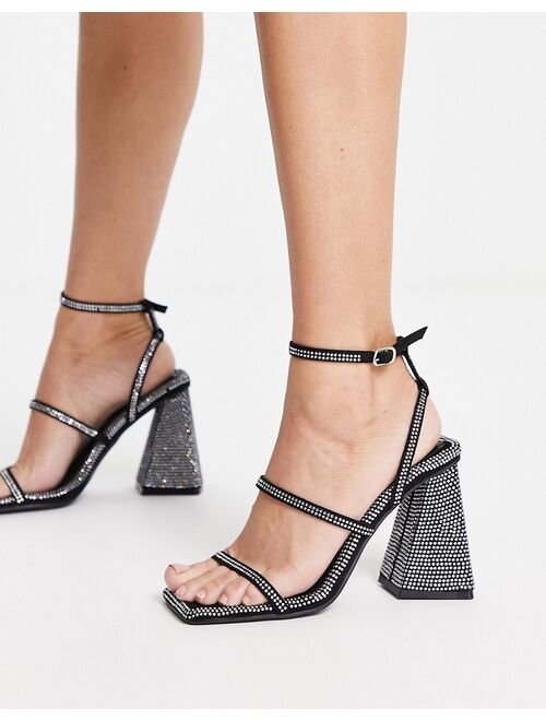 Public Desire Skye tie ankle sandals with diamantes in black