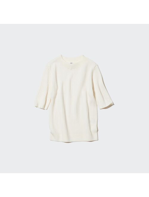 UNIQLO Extra Fine Merino Ribbed Half-Sleeve Short Sweater