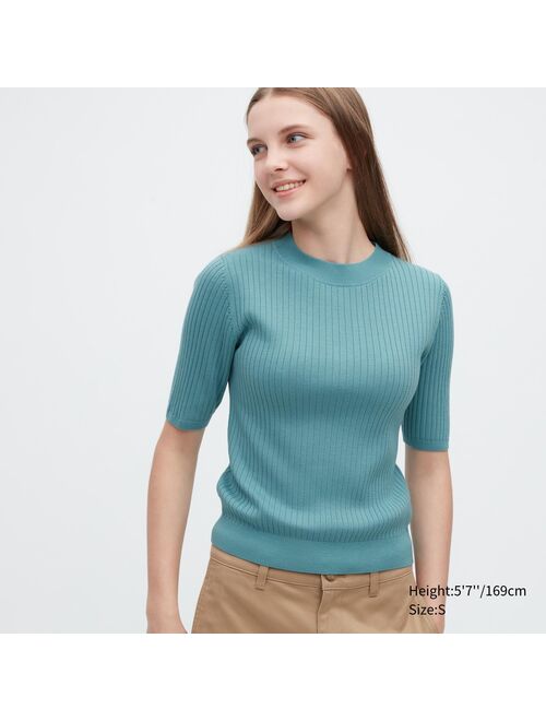 UNIQLO Extra Fine Merino Ribbed Half-Sleeve Short Sweater