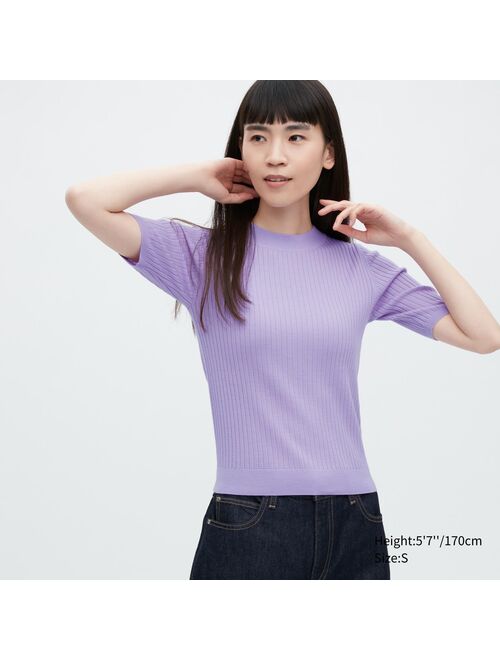 UNIQLO Extra Fine Merino Ribbed Half-Sleeve Short Sweater