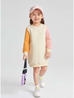Toddler Girls Contrast Sleeve Thermal Sweatshirt Dress