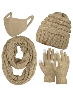 URATOT Winter Knitted Warm Set Infinity Scarf and Hat Touch Screen Gloves for Men and Women