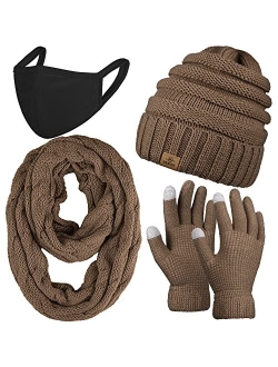 URATOT Winter Knitted Warm Set Infinity Scarf and Hat Touch Screen Gloves for Men and Women