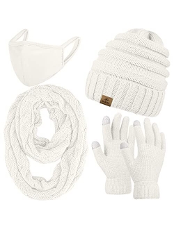 URATOT Winter Knitted Warm Set Infinity Scarf and Hat Touch Screen Gloves for Men and Women